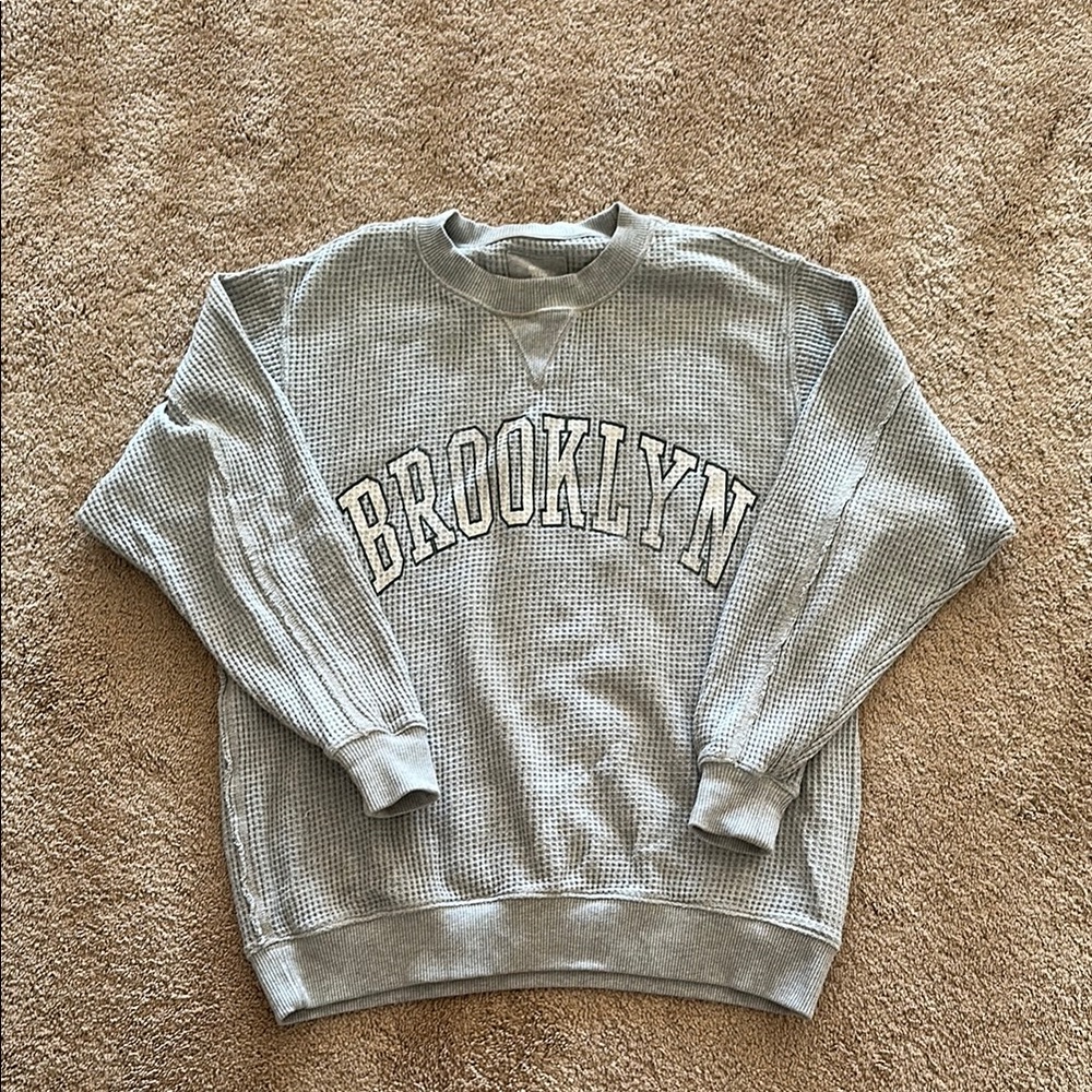 Aerie Gray Crewneck Sweatshirt with Brooklyn Design